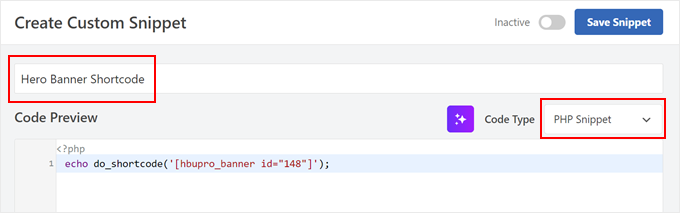Adding the Hero Banner shortcode to WPCode Adding the Hero Banner shortcode to WPCode