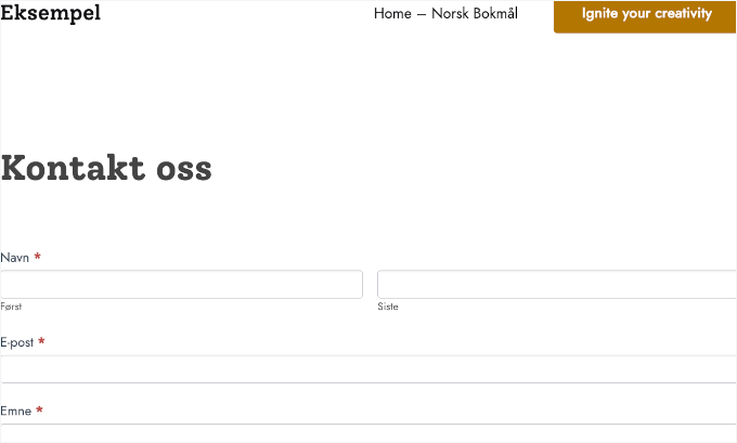 The Contact Us form in Norsk The Contact Us form in Norsk