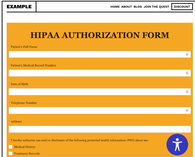 HIPAA-compliant form on a live website HIPAA-compliant form on a live website