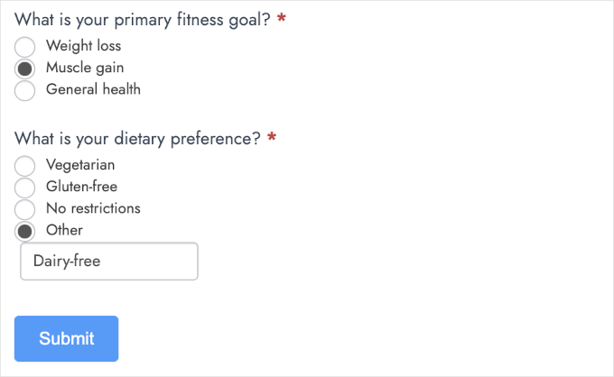 Chained quiz when users choose muscle gain and other Chained quiz when users choose muscle gain and other