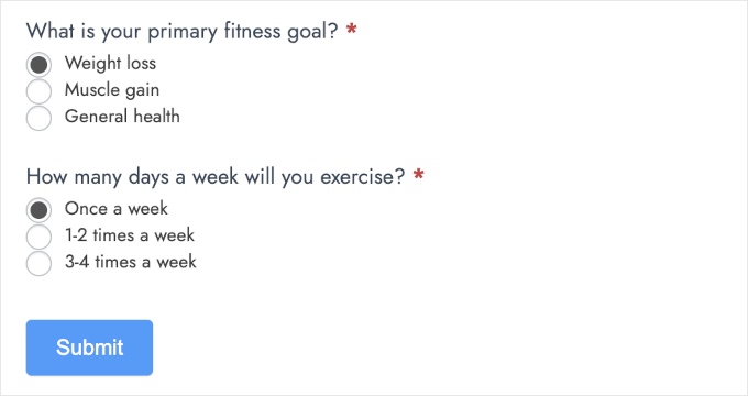 Chained quiz when users choose weight loss and once a week Chained quiz when users choose weight loss and once a week