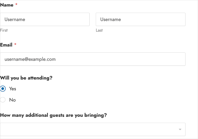 The Party RSVP Form on the live website The Party RSVP Form on the live website