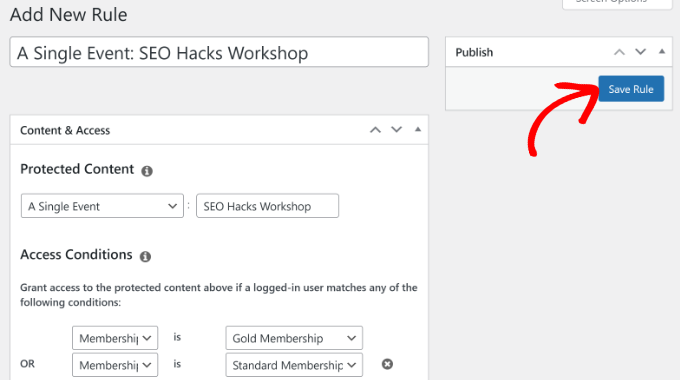 Guardar regla para eventos solo para miembros