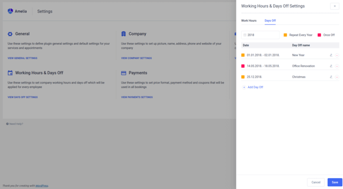 Amelia rezervasyon ve etkinlik WordPress eklentisi