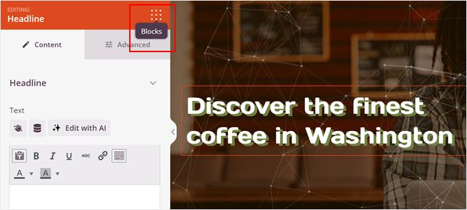 Going back to the blocks section in SeedProd sidebar Going back to the blocks section in SeedProd sidebar