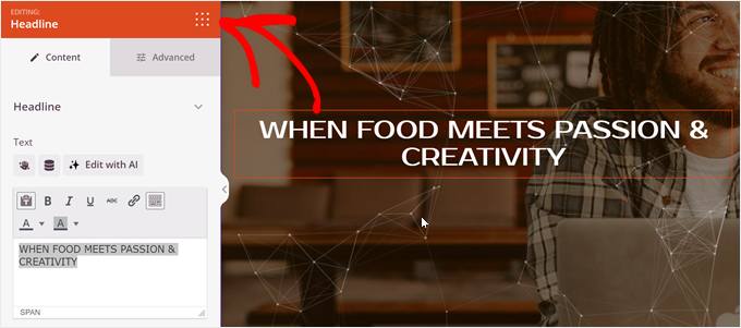 Editing the headline in SeedProd Editing the headline in SeedProd