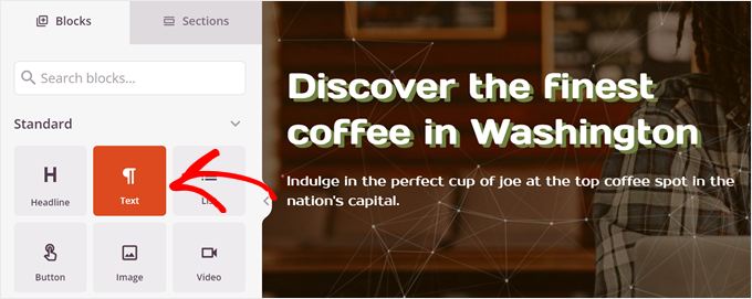 Adding a text block in SeedProd Adding a text block in SeedProd