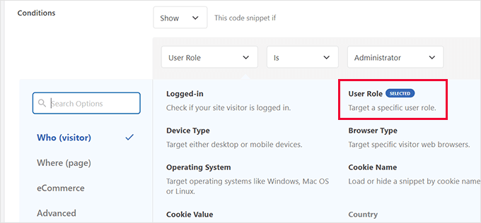 Select user role option Select user role option