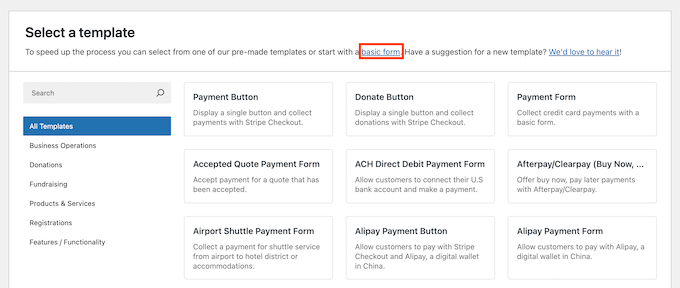 WPSimple Pay Templates Selecting a WPSimple Pay template