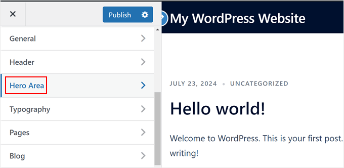 The Hero area in the Sydney theme customizer The Hero area in the Sydney theme customizer
