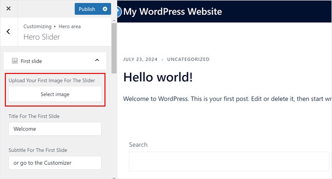 Uploading an image to the hero slider in Sydney theme Uploading an image to the hero slider in Sydney theme