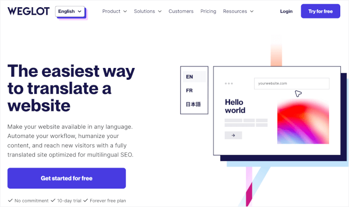 Weglot's homepage Weglot's homepage