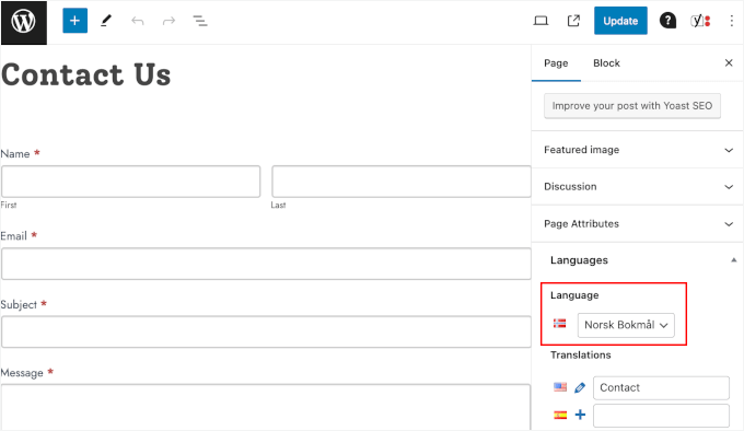 Editing a new page to display in Norsk Editing a new page to display in Norsk