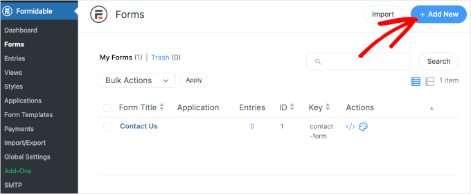 Formidable Forms' add new button Formidable Forms' add new button