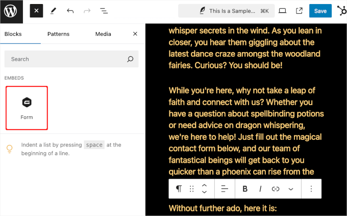 The Gravity Forms block to add to content editor The Gravity Forms block to add to content editor