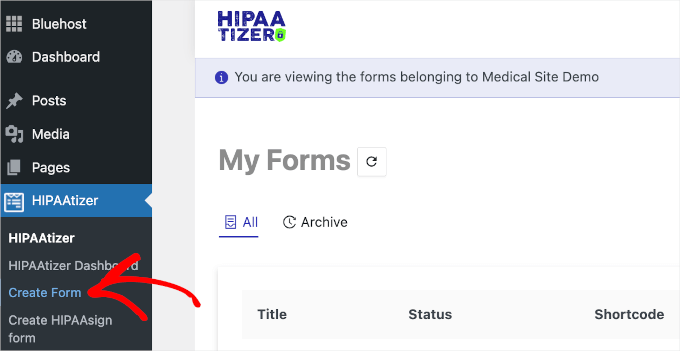 Create HIPAAtizer form Create HIPAAtizer form