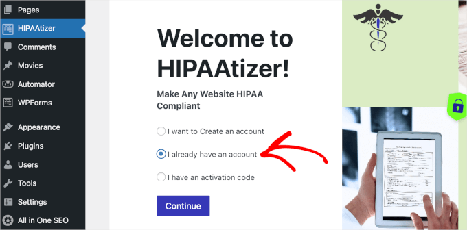 Connecting HIPAAtizer plugin and account Connecting HIPAAtizer plugin and account
