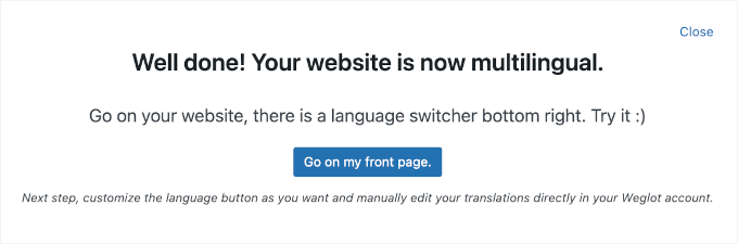 Weglot's success message Weglot's success message