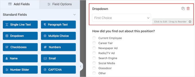 A new dropdown field for the job application form A new dropdown field for the job application form
