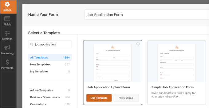 WPForms' Job Application Upload Form template WPForms' Job Application Upload Form template