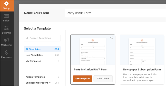 WPForms' Party Invitation RSVP template WPForms' Party Invitation RSVP template