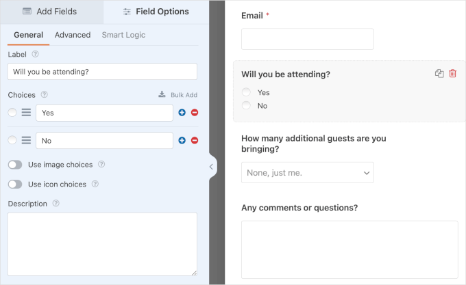 The Will you be attending? field The Will you be attending? field
