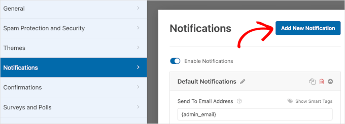 The Add New Notifications on WPForms' notifications settings area The Add New Notifications on WPForms' notifications settings area