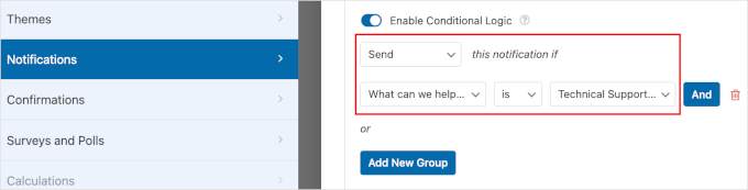 Setting up conditional logic for technical support notifications Setting up conditional logic for technical support notifications