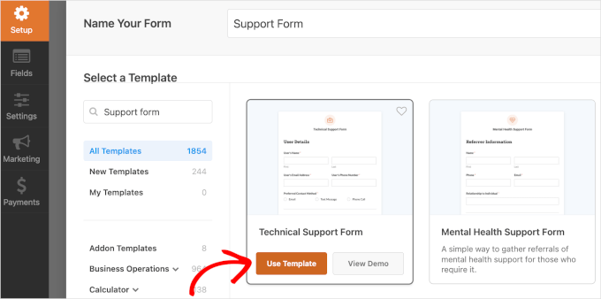 Support form template Support form template