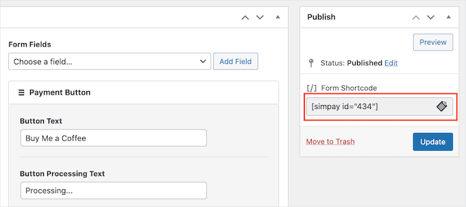 WP Simple Pay's shortcode WP Simple Pay's shortcode