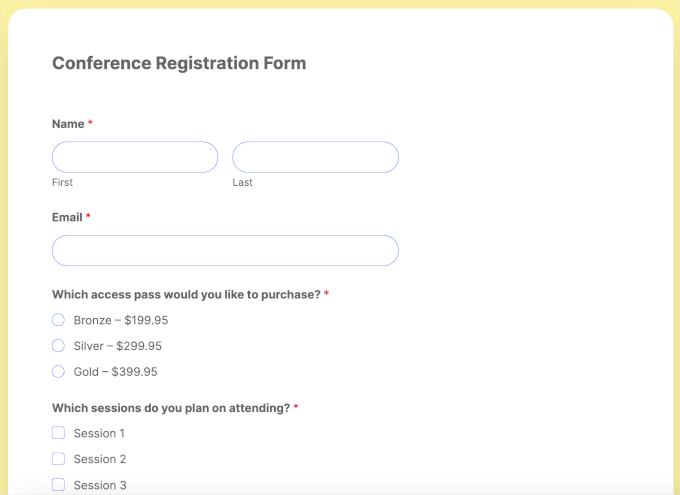 Registration form on a live website Registration form on a live website