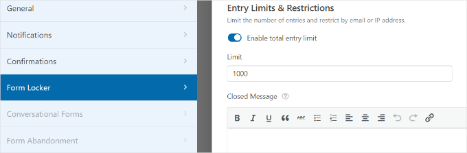 Setting form entry limits Setting form entry limits