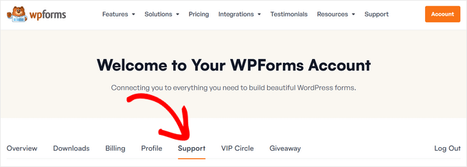 WPForms' Support tab WPForms' Support tab