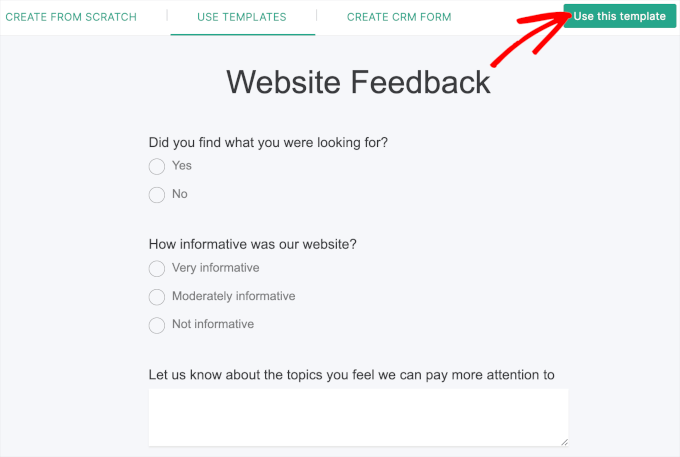 Zoho Forms' Use this template button Zoho Forms' Use this template button