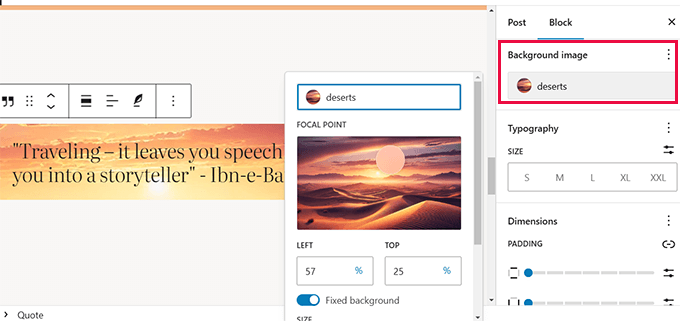 Suport pentru imagine de fundal pentru blocul Citat Suport pentru imagine de fundal pentru blocul Citat