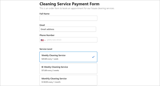 Cleaning services form preview Cleaning services form preview