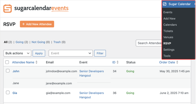 View and manage RSVPs in Sugar Calendar View and manage RSVPs in Sugar Calendar
