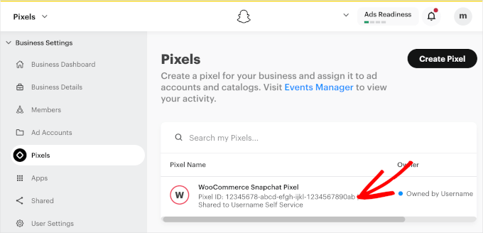 The Snapchat Pixel ID number The Snapchat Pixel ID number