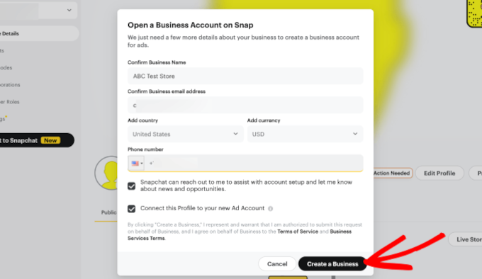 Snapchat business setup Snapchat business setup