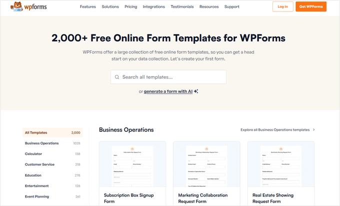 WPForms' templates WPForms' templates