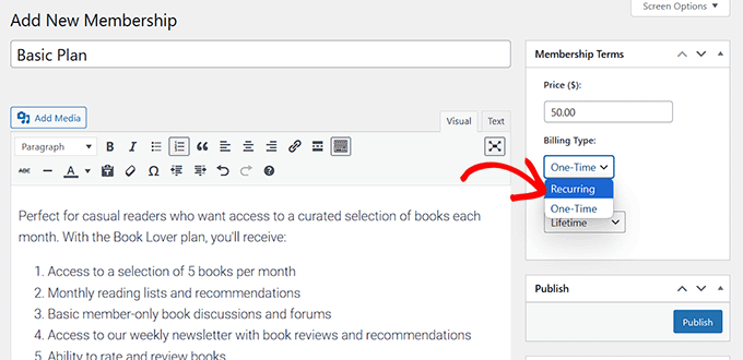 Choose recurring payment option Choose recurring payment option