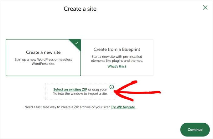 Escolhendo fazer upload de um arquivo zip do WordPress para o Local WP Escolhendo fazer upload de um arquivo zip do WordPress para o Local WP