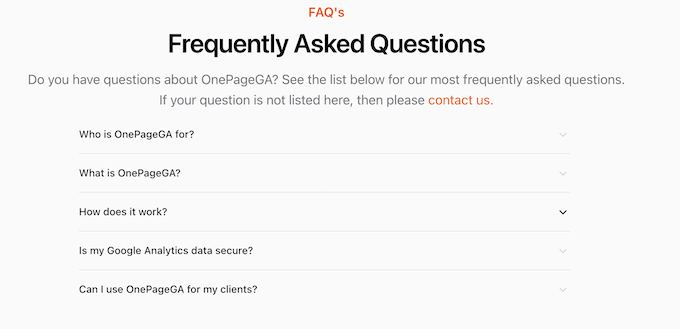 Secțiunea Întrebări frecvente Google Analytics