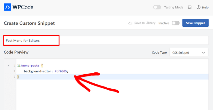 Enter a name for your snippet and paste the code into WPCode Enter a name for your snippet and paste the code into WPCode