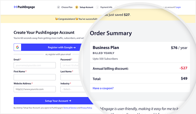 PushEngage promo code added