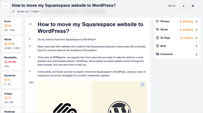Exempel på innehåll optimerat med SEOBoost