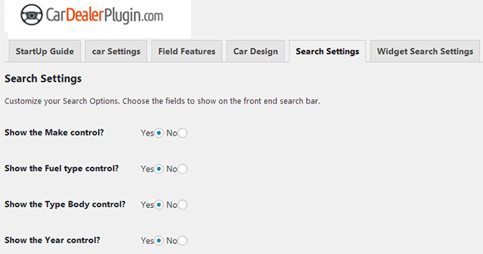 Configuration des paramètres dans le plugin Car Dealer