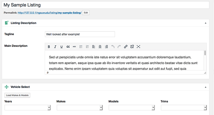 Éditeur visuel dans Auto Listings