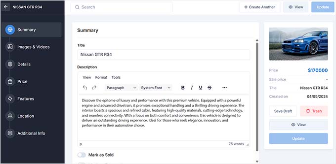 Éditeur visuel dans Motors