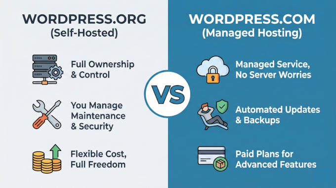 Quick infographic explaining key differences between WordPress.org and WordPress.com